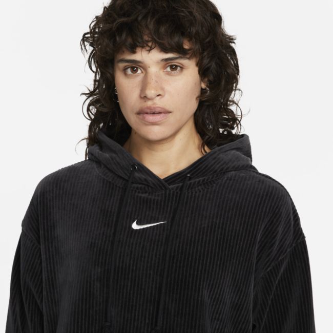 Mikina Nike Velour Cropped Pullover Hoodie Čierna | DQ5927-010, 1