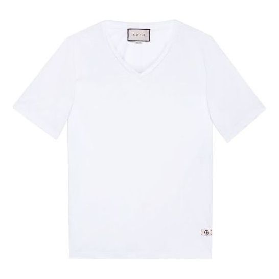 Tričko Gucci V-Neck T-Shirt With Double G Biela | 645269-XJC6N-9692