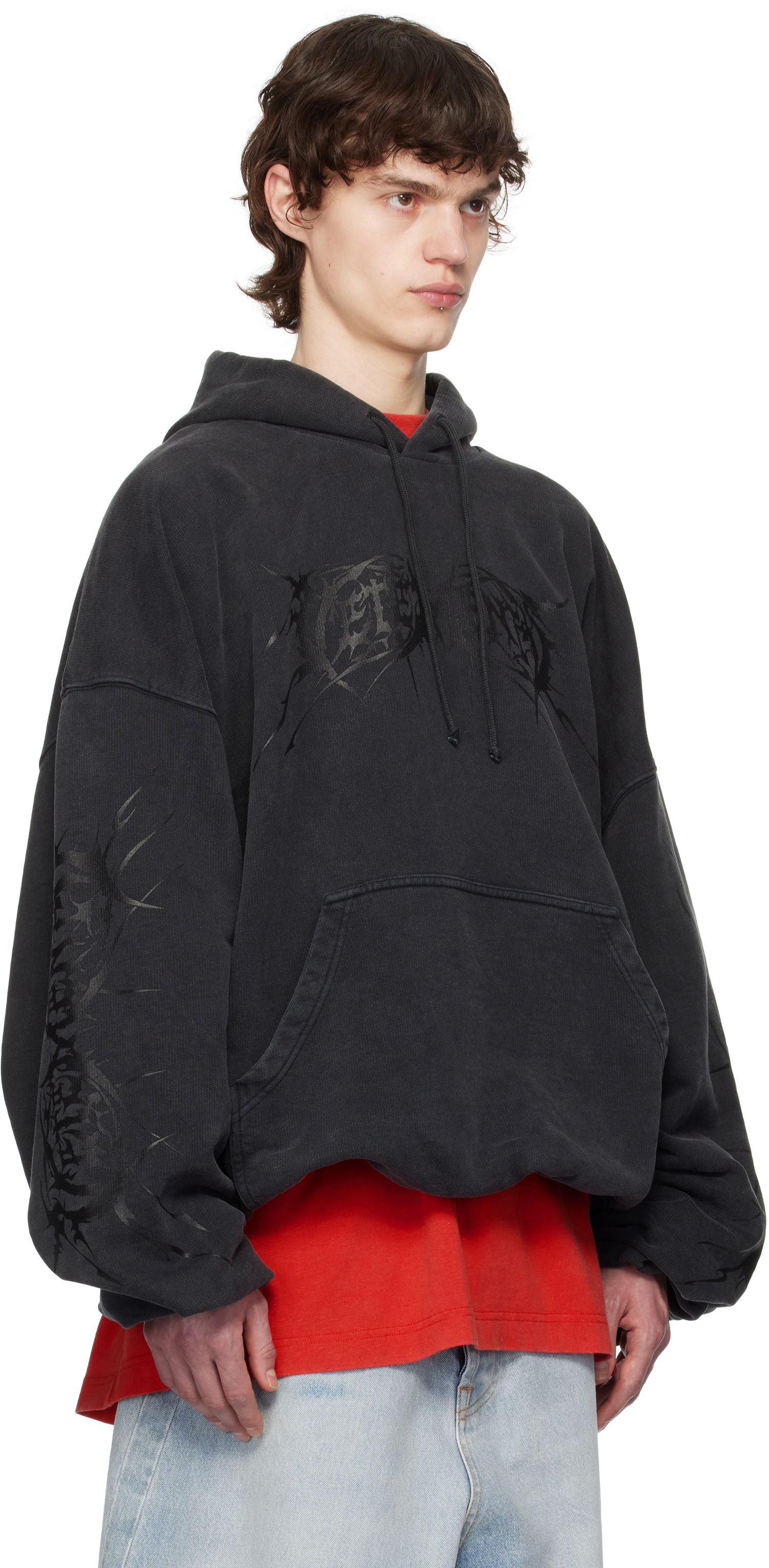 Mikina VETEMENTS Vetements Death Metal Cropped Boxy Hoodie Čierna | UA66HD620BB, 1