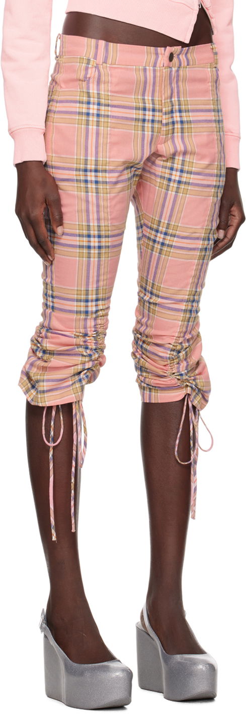 Nohavice Collina Strada Collina Strada Plaid Maldives Drawstring Cropped Pants Ružová | XX6060, 1