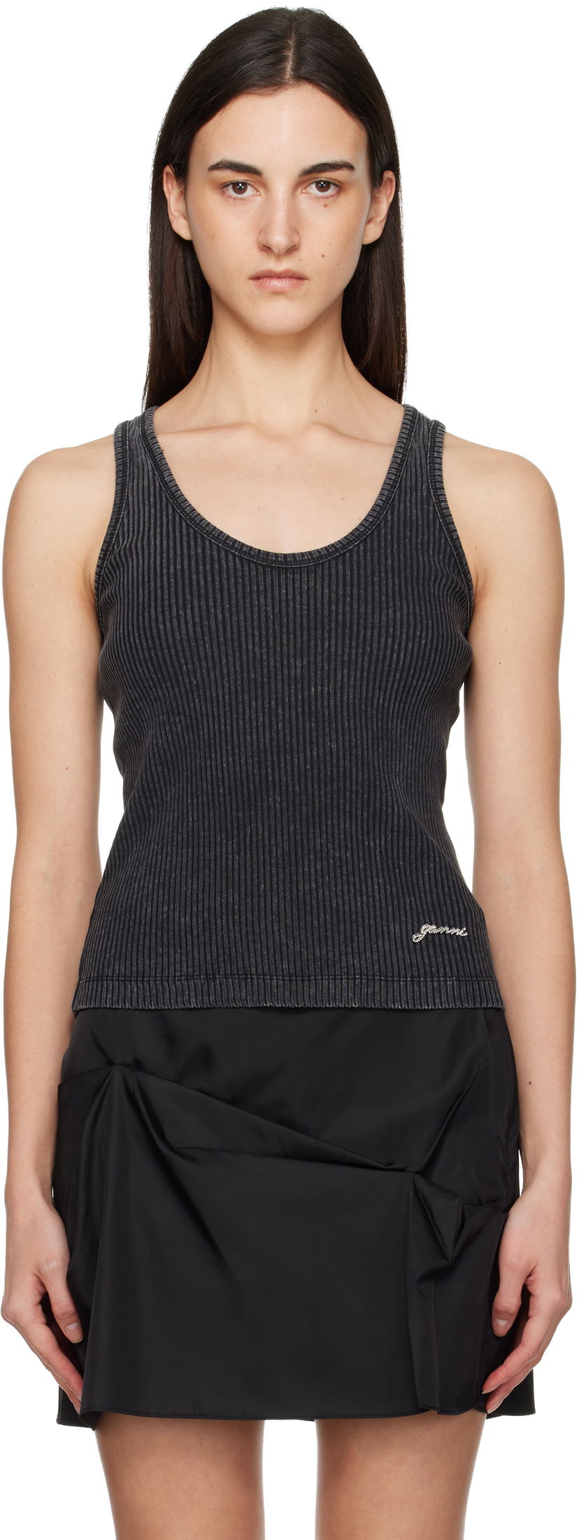 Tielko GANNI Washed Ribbed Tank Top Čierna | T4225