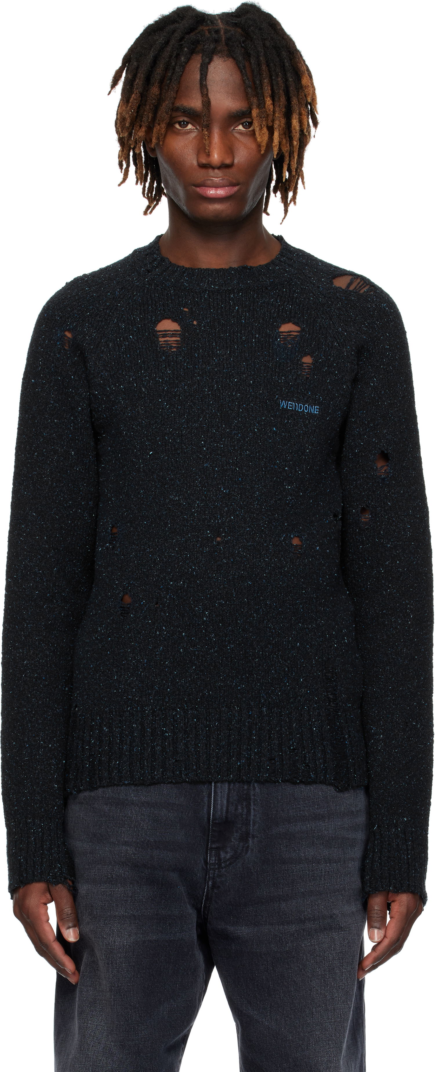 Sveter We11done We11done Distressed Knit Sweater Čierna | WD-KT0-25-623-U-NV, 0