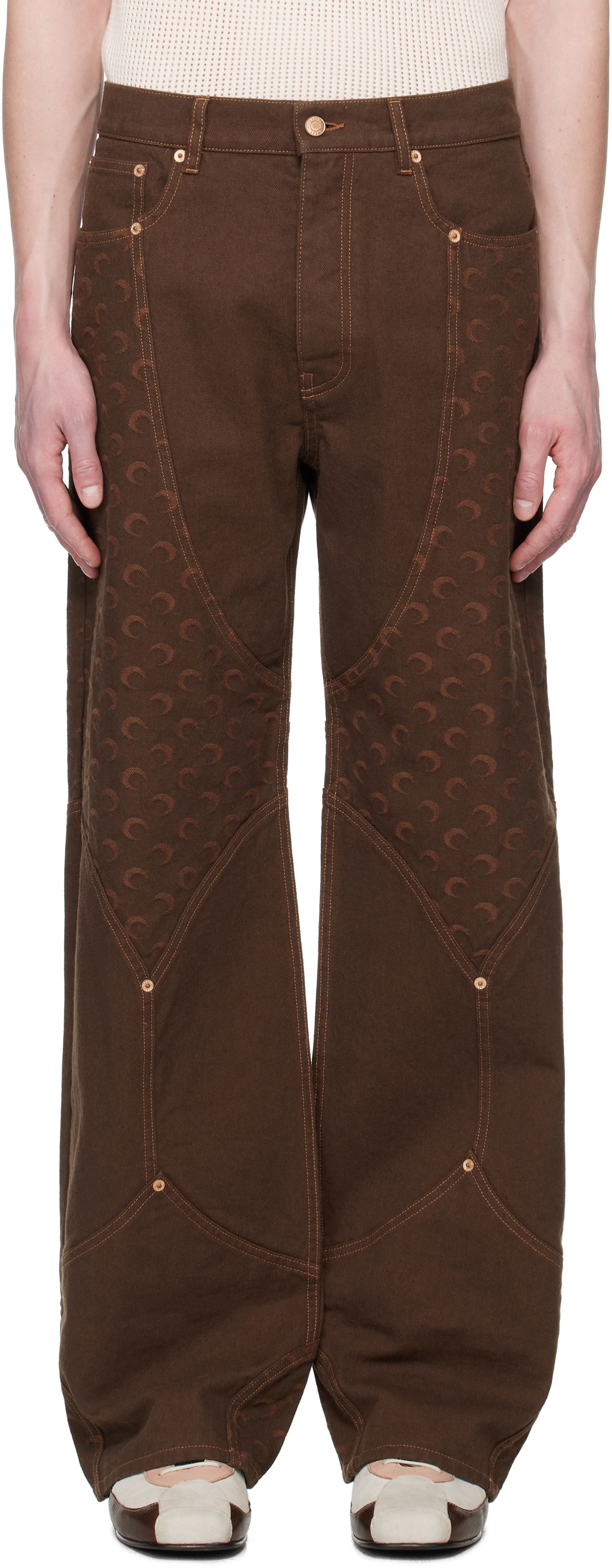 Džínsy Marine Serre Marine Serre Moon Jacquard Twill Workwear Trousers Hnedá | MPA073A CWOV0063, 0