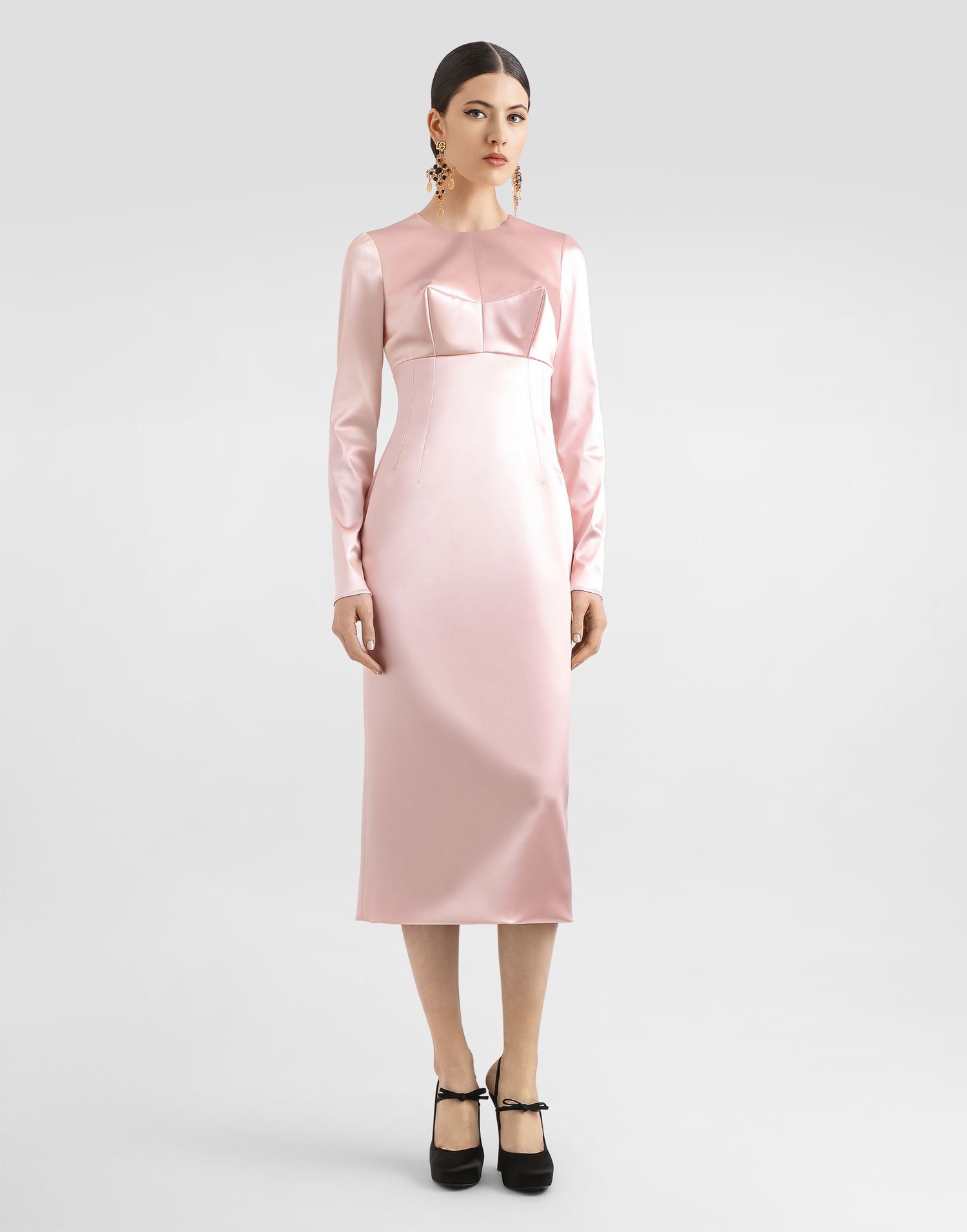Šaty Dolce & Gabbana Dolce & Gabbana Stretch Satin Round-Neck Calf-Length Dress Ružová | F6TRHTFURADF0372, 1
