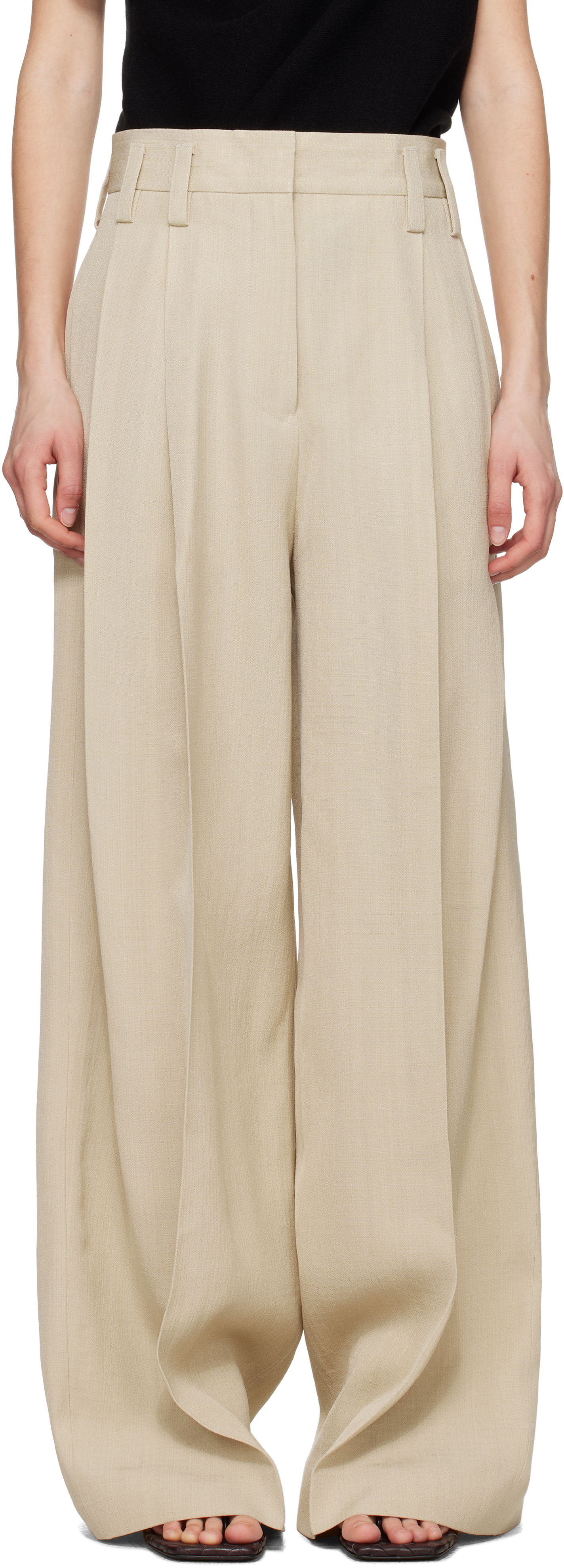 Nohavice Jil Sander Jil Sander Voluminous Pleated Trousers Béžová | J03KA0292_J65005, 0