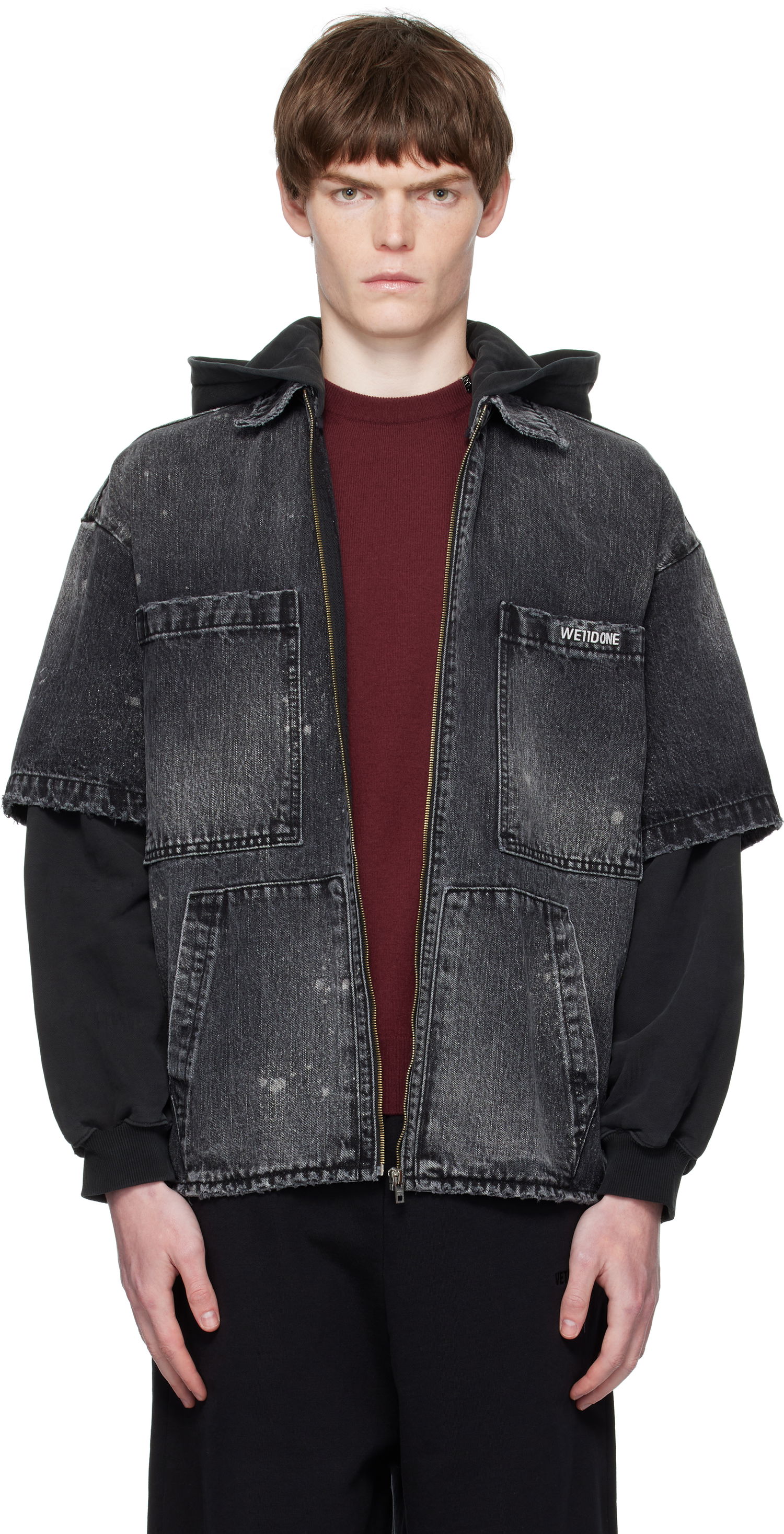Bunda We11done We11done Faded Layered Hoodie Denim Jacket Čierna | WD-DJ2-25-315-M-BK, 0