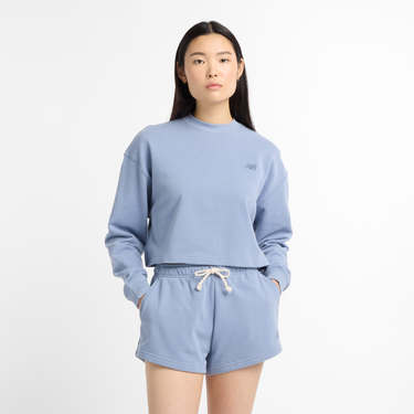Šortky New Balance Women's Cropped Fleece Sweatshirt and Shorts Set Modrá | NBWT51514DUS, 0