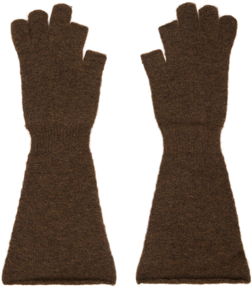 Rukavice Rick Owens Alpaca Knit Long Fingerless Gloves Hnedá | RR02D6489 KWP