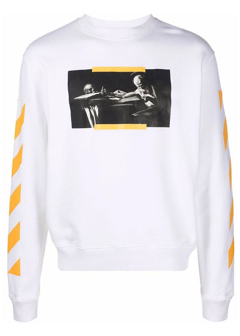 Mikina Off-White Caravaggio Saint Jerome Writing Print Slim Fit Sweatshirt White Yellow Biela | OMBA025F21FLE0090184, 0