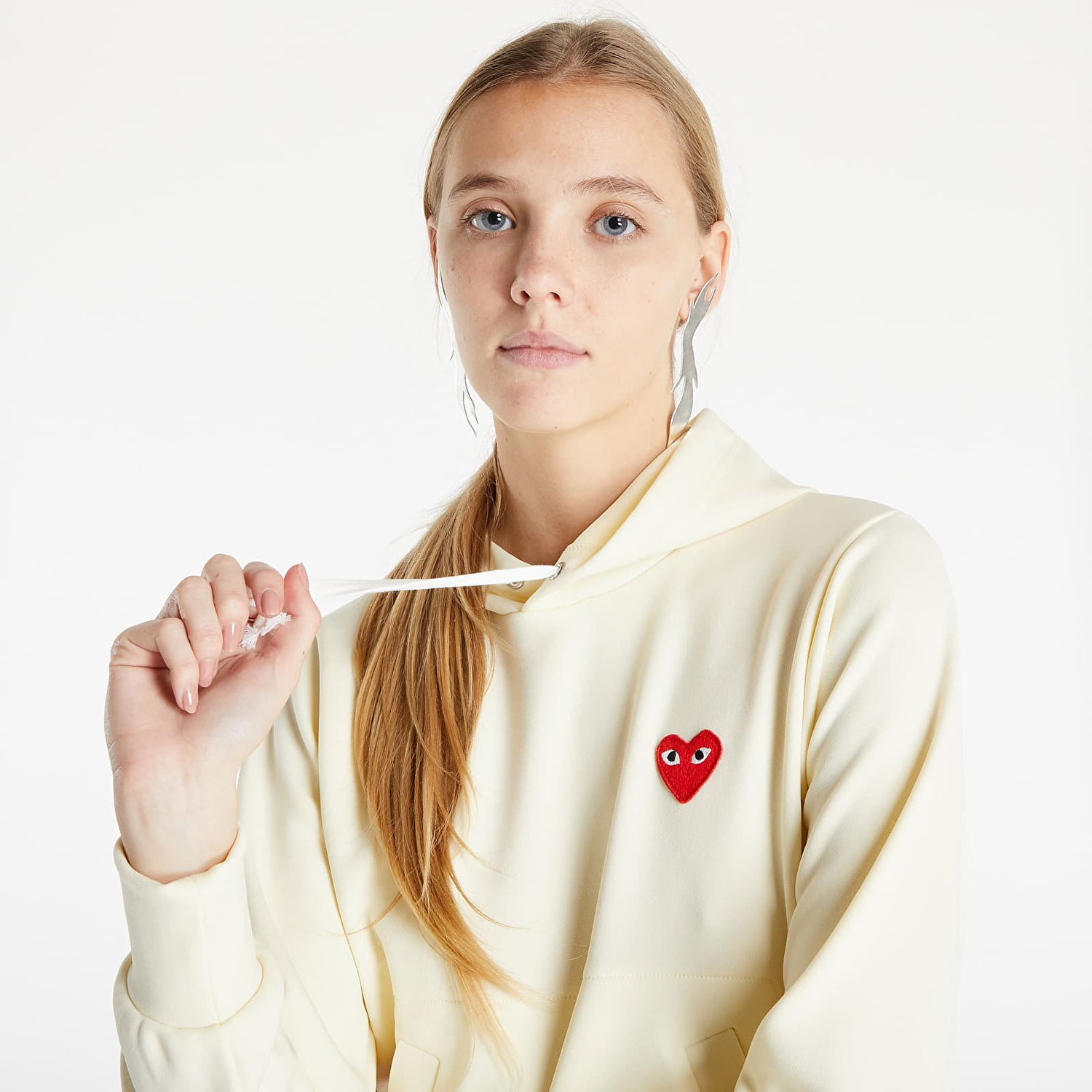 Mikina Comme des Garçons PLAY Sweatshirt Knit Hoodie Žltá | AZT173 Ivory, 1
