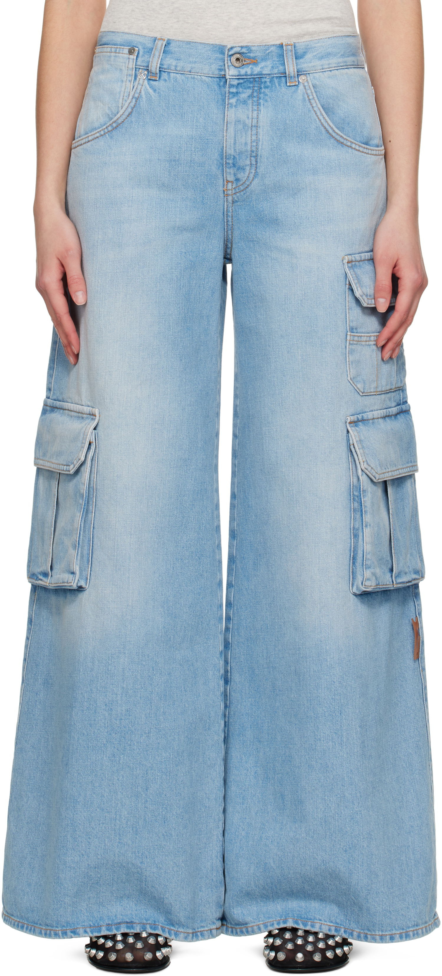 Cargo nohavice Off-White Off-White Wide-Leg Cargo Denim Jeans Modrá | OWYB019S25DEN0024000, 0