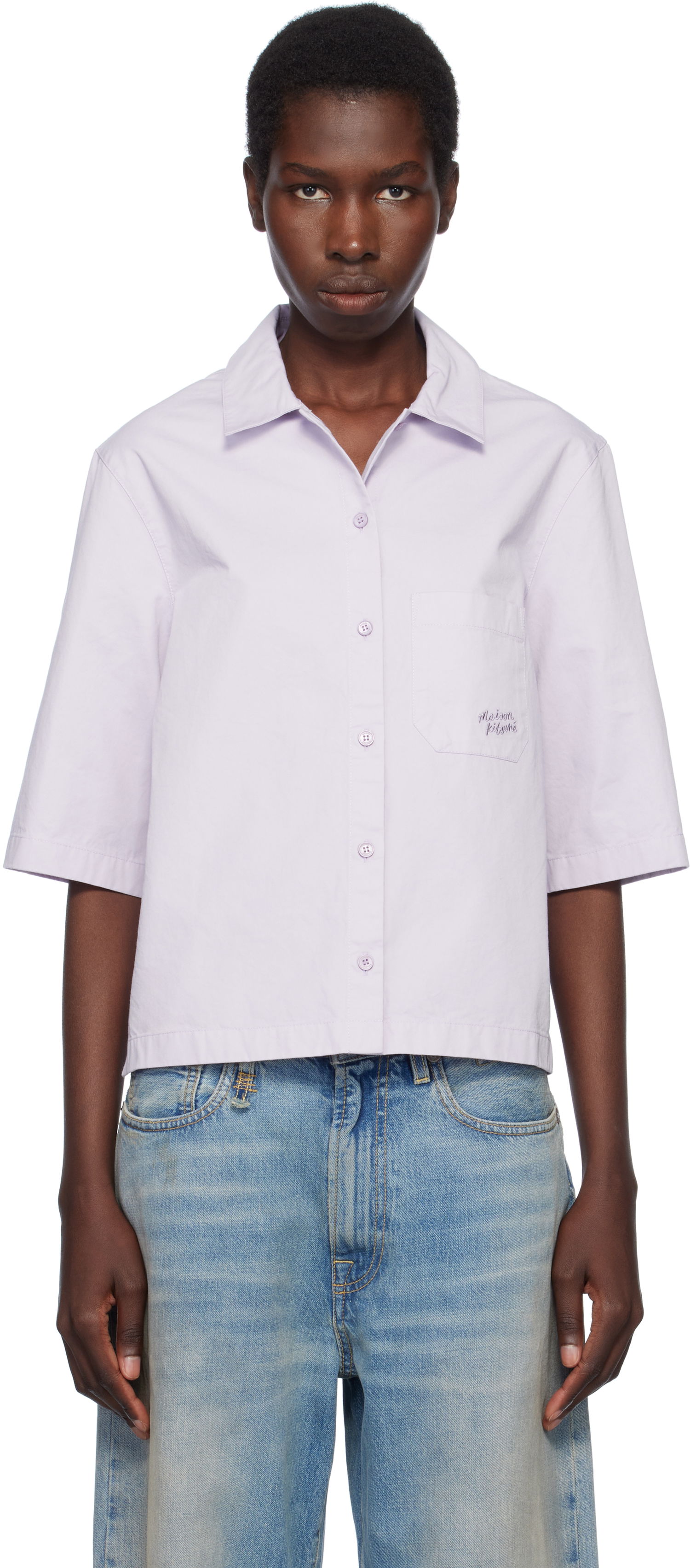Košeľa MAISON KITSUNÉ Maison Kitsuné Cropped Boxy Shirt Fialová | OW00427WW9031, 0