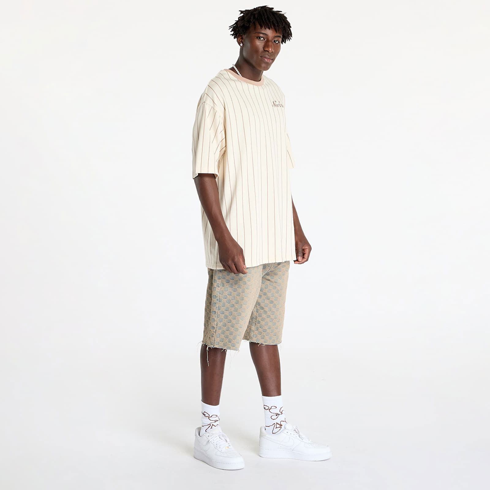 Pinstripe Oversized Tee UNISEX Light Cream