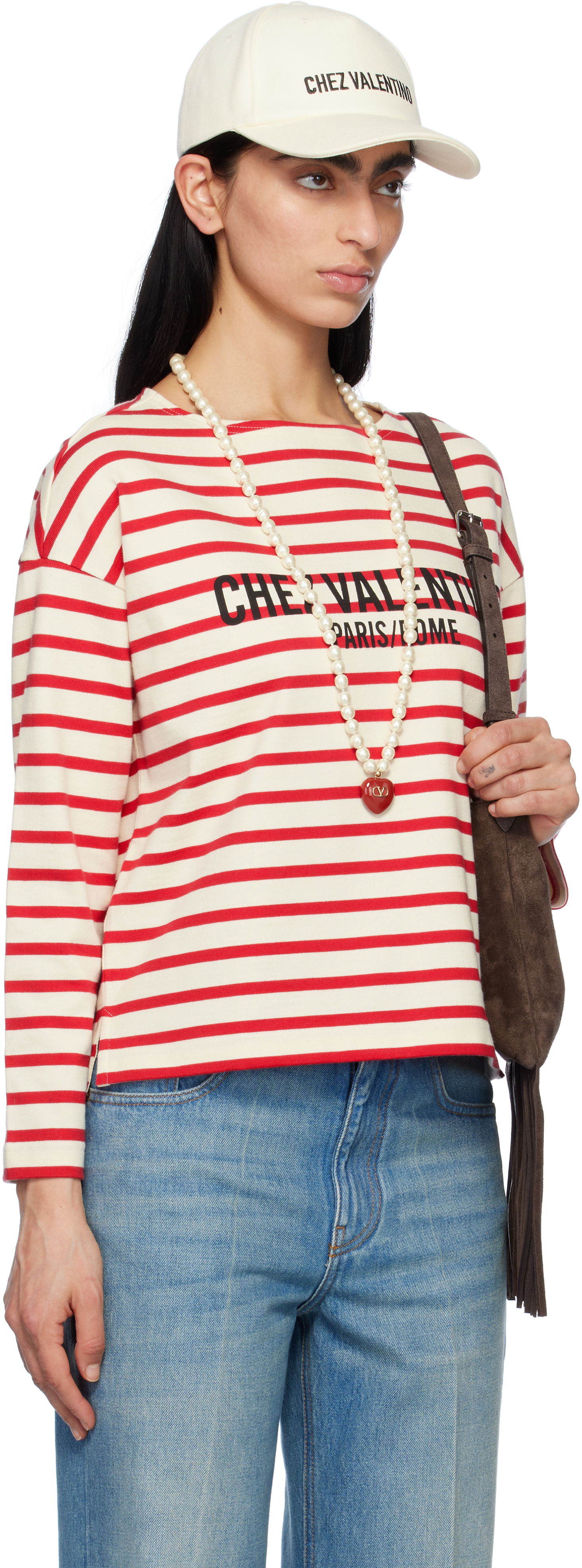 Sveter Valentino Valentino Striped Jersey Cotton T-Shirt Červená | 6B3MG24B961, 1
