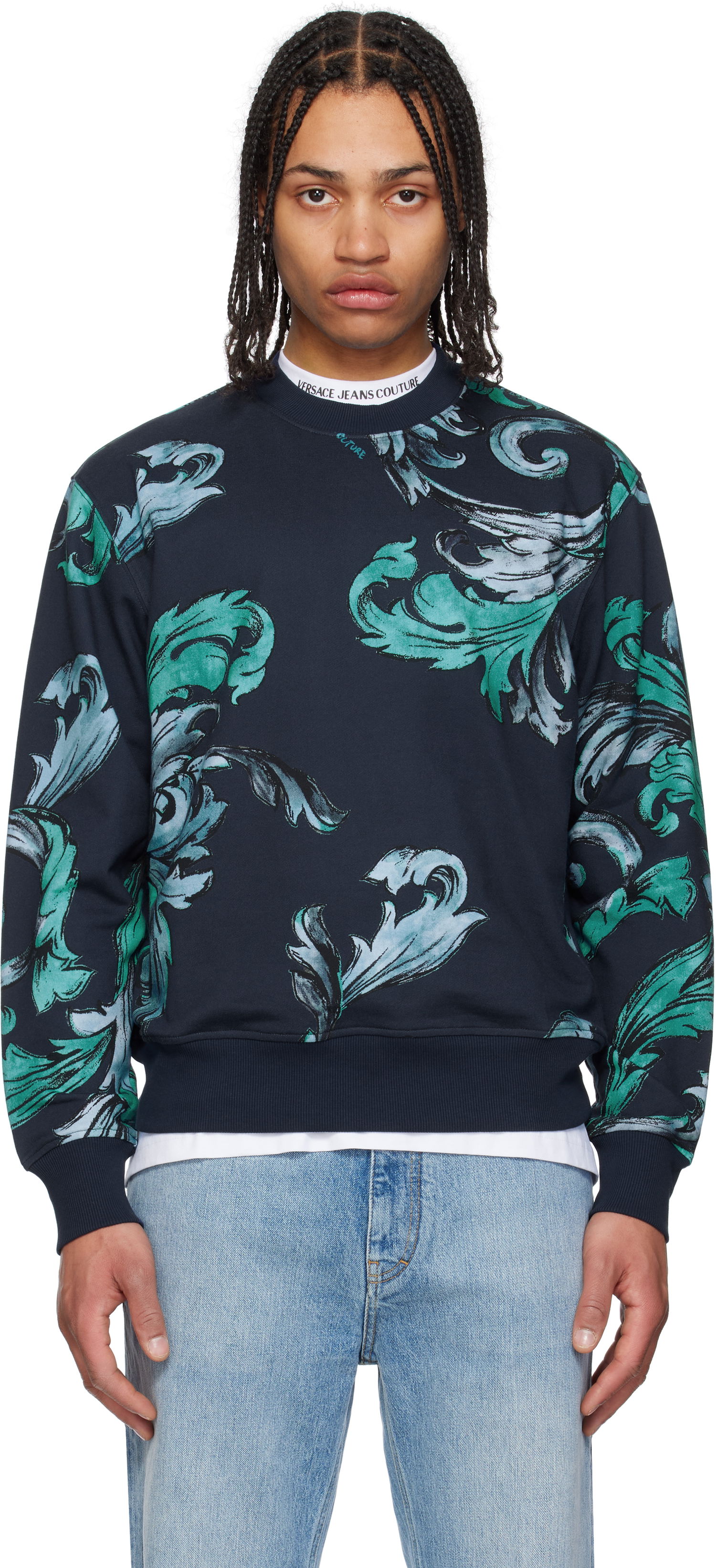 Sveter Versace Versace Jeans Couture Graphic Print Sweatshirt Navy | E78GAI3R0_EFS190, 0