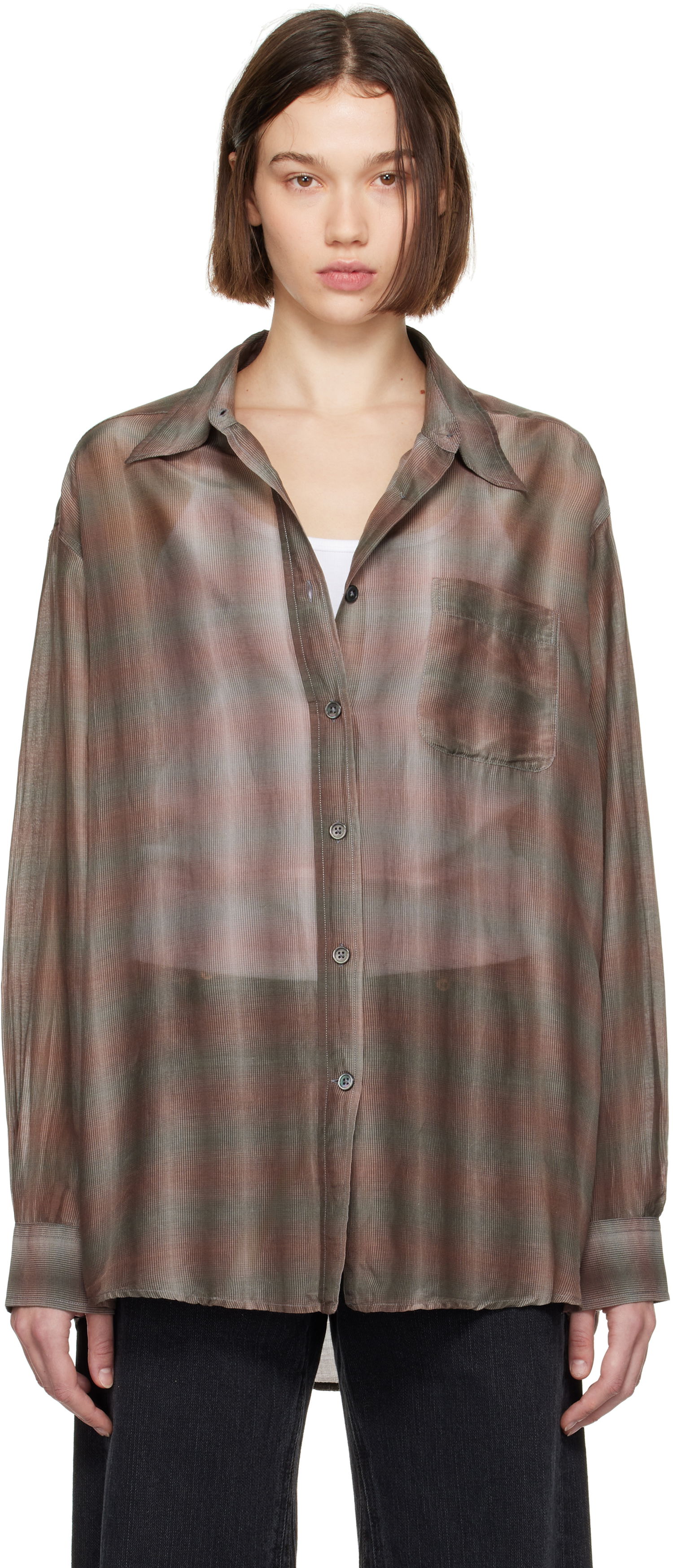 Košeľa OUR LEGACY Taupe Relaxed Fit Plaid Shirt Hnedá | W4242FSC, 0