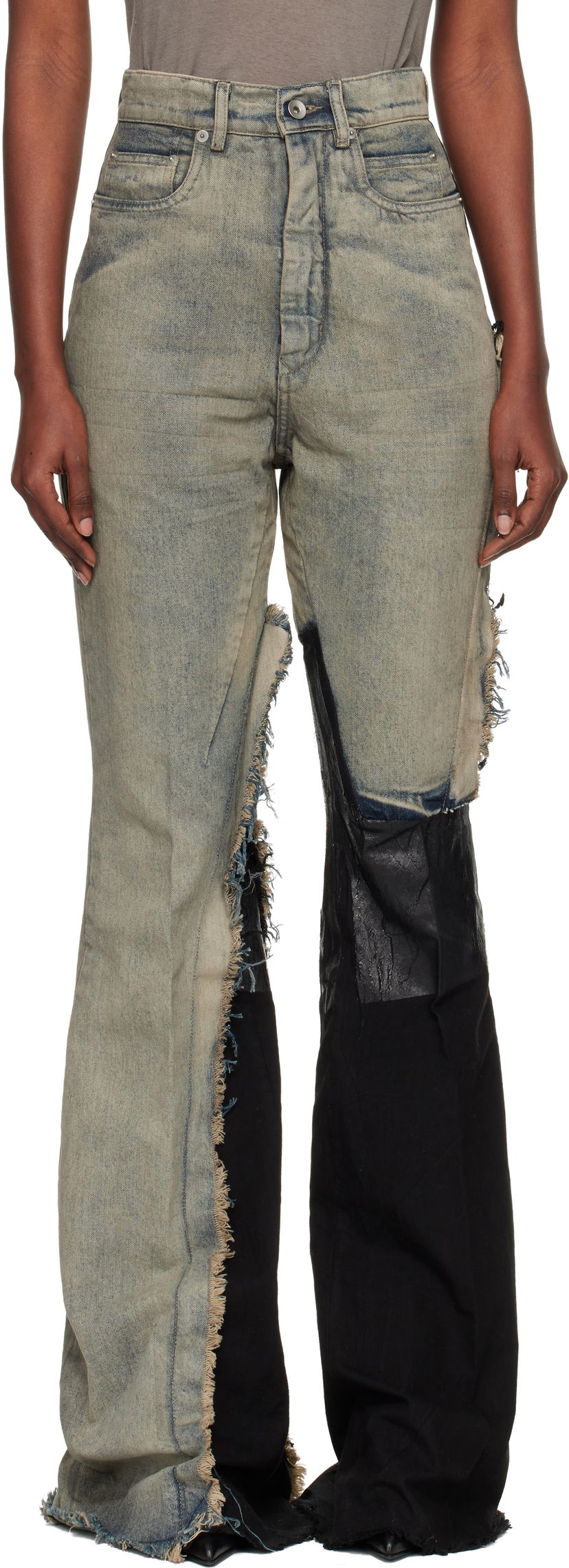 Džínsy Rick Owens Concordians Bolan Distressed Patchwork Raw Edge Bootcut Jeans Rôznofarebný | RO02E4329 DWG769