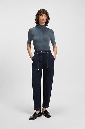 Sveter BOSS Merino Wool Mock-Neck Sweater Modrá | 50542885, 1