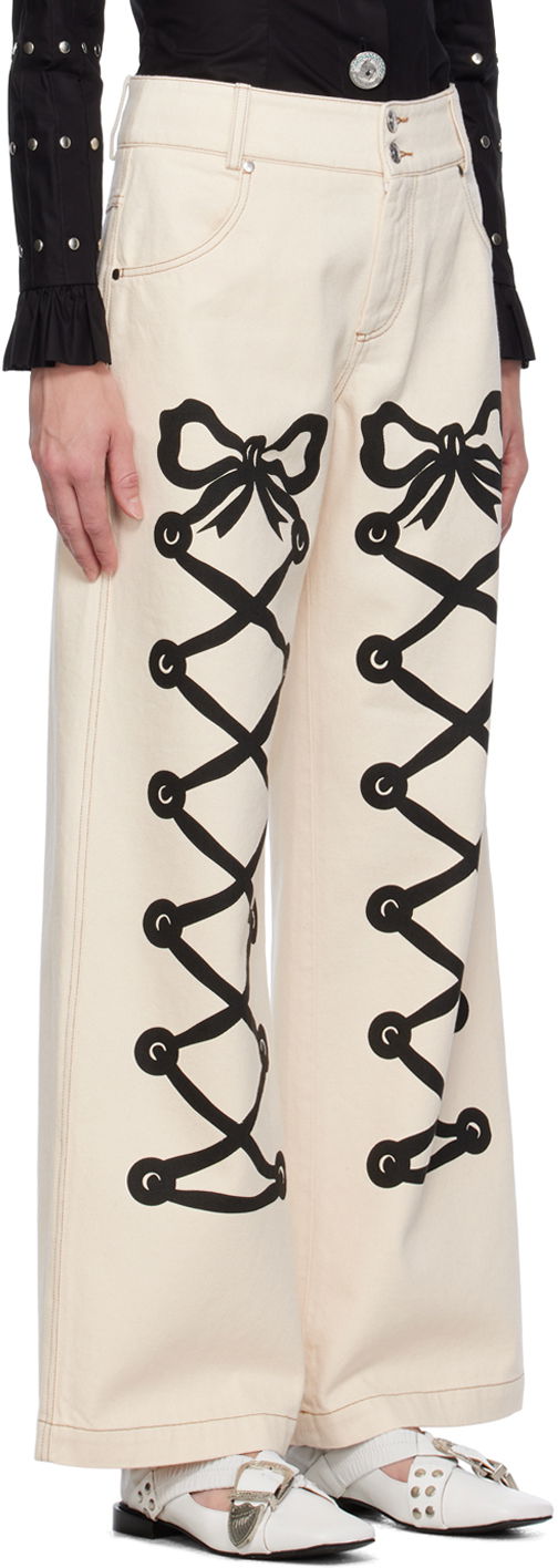 Džínsy Chopova Lowena Chopova Lowena Ribbon Print Wide Leg Jeans Béžová | 4061, 1