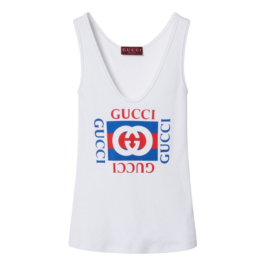 Tielko Gucci Gucci FW24 Ribbed Logo Tank Top Biela | 790344-XJGL4-9474, 0