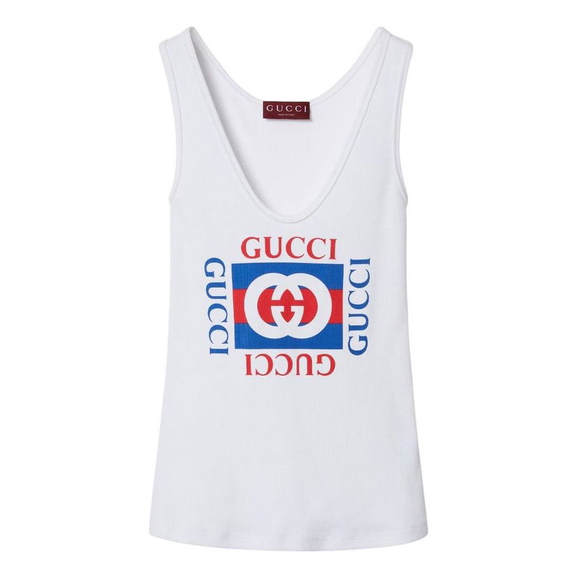 Tielko Gucci Gucci FW24 Ribbed Logo Tank Top Biela | 790344-XJGL4-9474