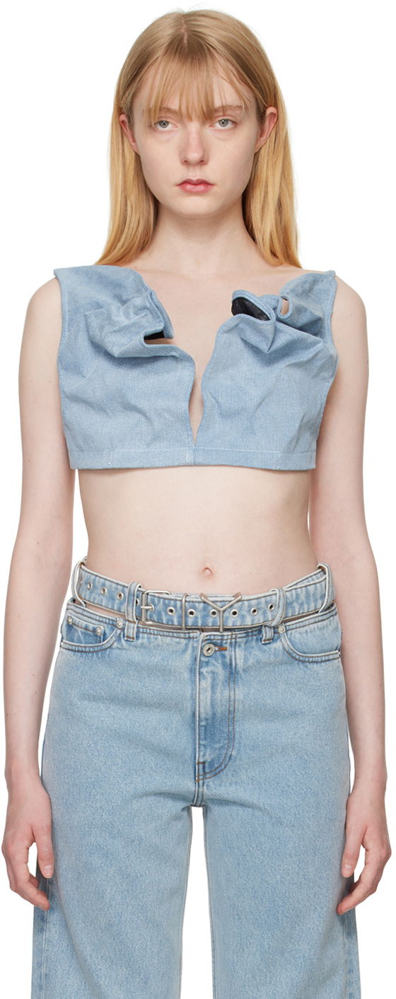 Podprsenka Y/PROJECT Blue Scrunched Denim Bralette Modrá | 107TO001, 0