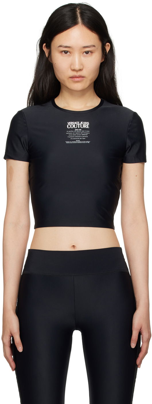 Crop Top Versace Print T-Shirt Čierna | E76HAH602_EJ0128, 0
