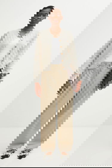 Nohavice MAISON KITSUNÉ Double Pleated Wide High Waist Pants Béžová | PW01106WT3019, 4