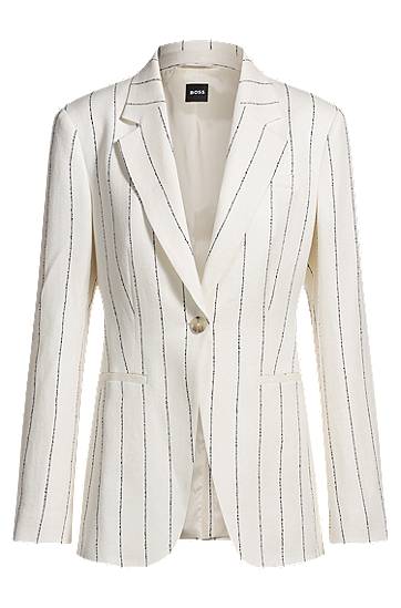 Bunda BOSS Slim-Fit Striped Linen-Blend Bouclé Suit Jacket Biela | 50537464, 0