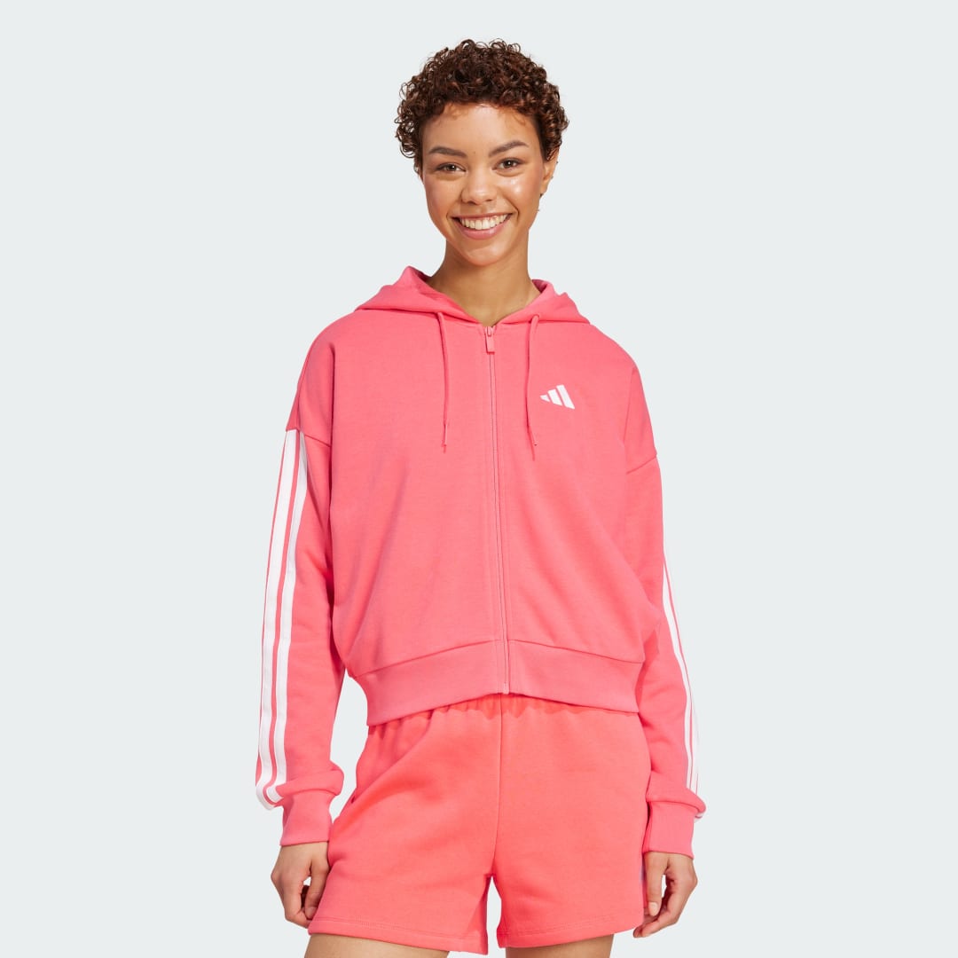Mikina adidas Performance Essentials 3-Stripes French Terry Full-Zip Hoodie Ružová | KE4388, 0