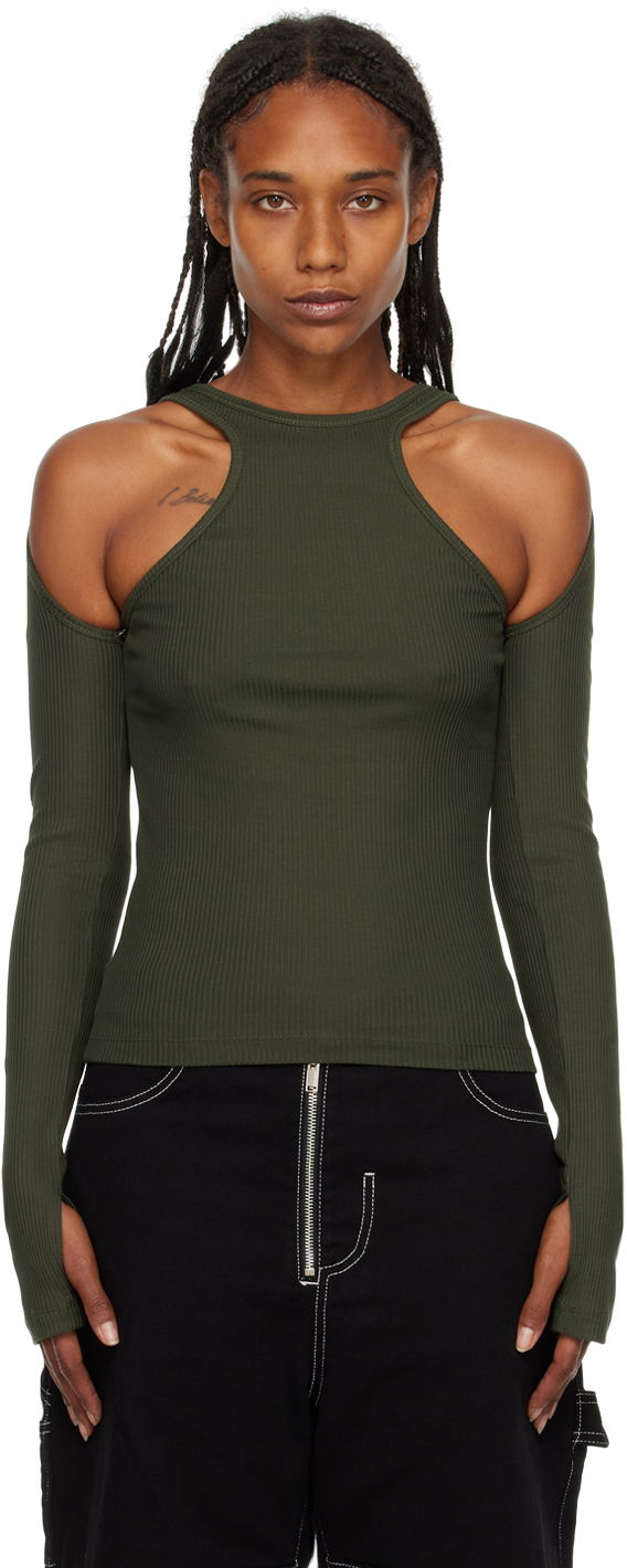 Tričko Dion Lee Loop Cutout Long Sleeve T-Shirt Zelené | C3074F22, 0