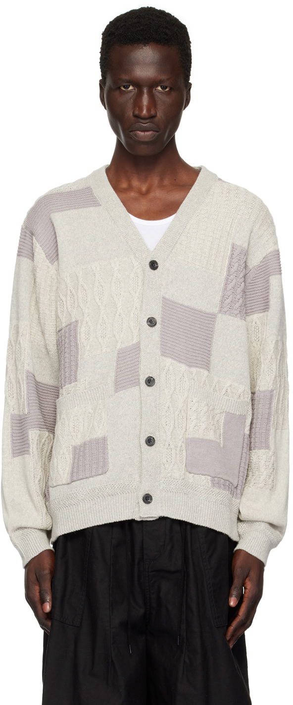 Sveter BEAMS BEAMS PLUS Patchwork Cardigan Šedá | 3815-0173-156, 0