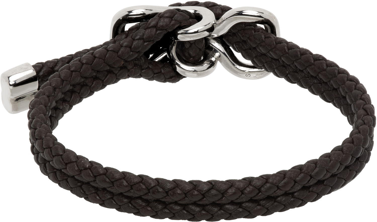 Náramok Bottega Veneta Bottega Veneta Braided Leather Bracelet with Silver-Tone Clasp Čierna | 829387V507C2113, 1