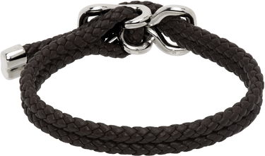 Náramok Bottega Veneta Bottega Veneta Braided Leather Bracelet with Silver-Tone Clasp Čierna | 829387V507C2113, 1