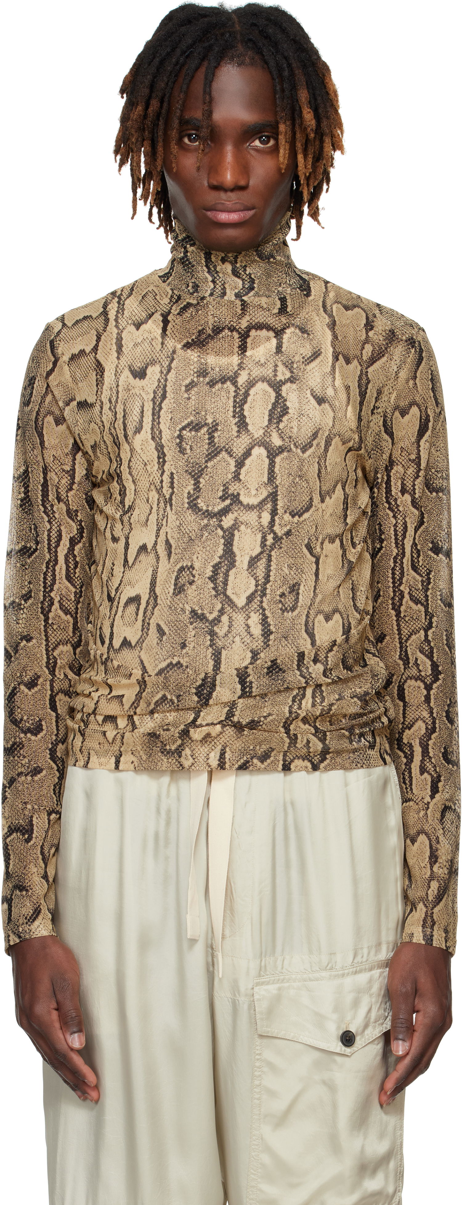 Sveter Dries Van Noten Dries Van Noten Snakeskin Print Turtleneck Top Béžová | 251-021130-1620, 0