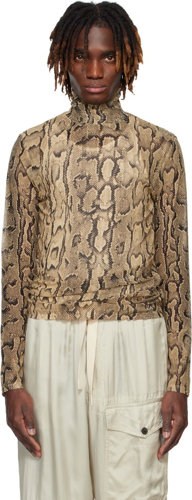 Sveter Dries Van Noten Dries Van Noten Snakeskin Print Turtleneck Top Béžová | 251-021130-1620, 0