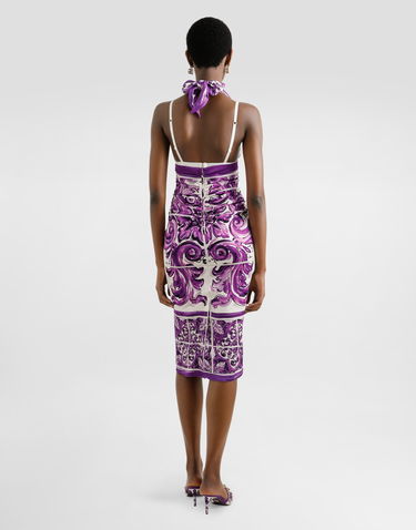 Šaty Dolce & Gabbana Dolce & Gabbana Majolica-Print Charmeuse Halter Neck Dress Fialová | F6TSVTFHAA2HP5DQ, 2