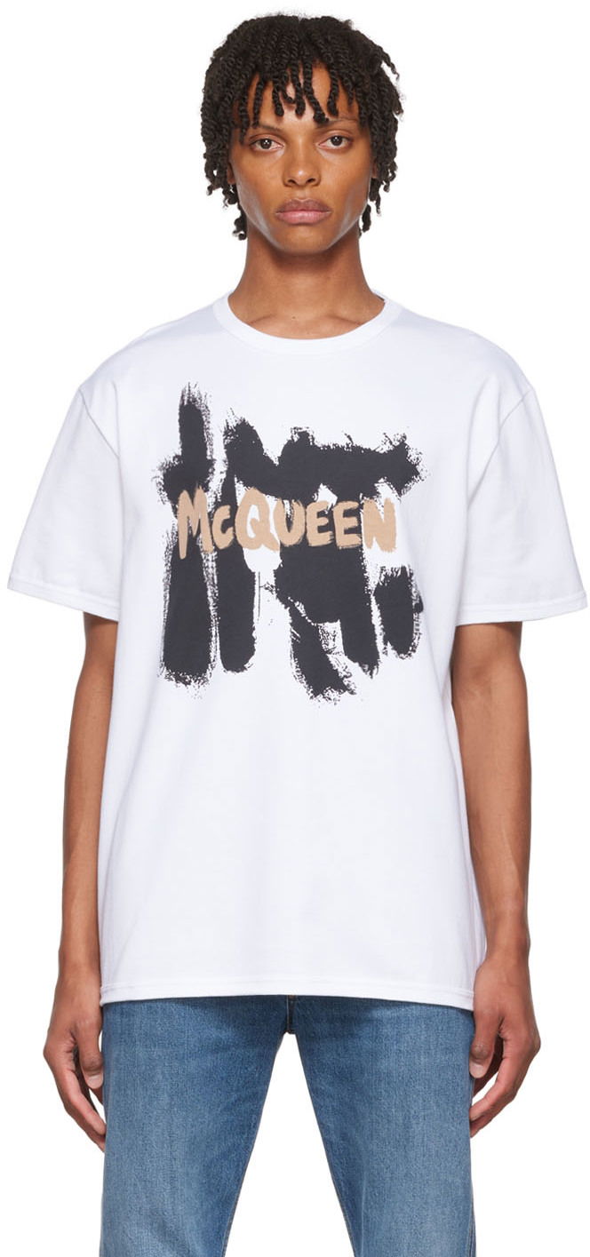 Tričko Alexander McQueen Alexander McQueen Graffiti T-Shirt Biela | 704976QTZ06