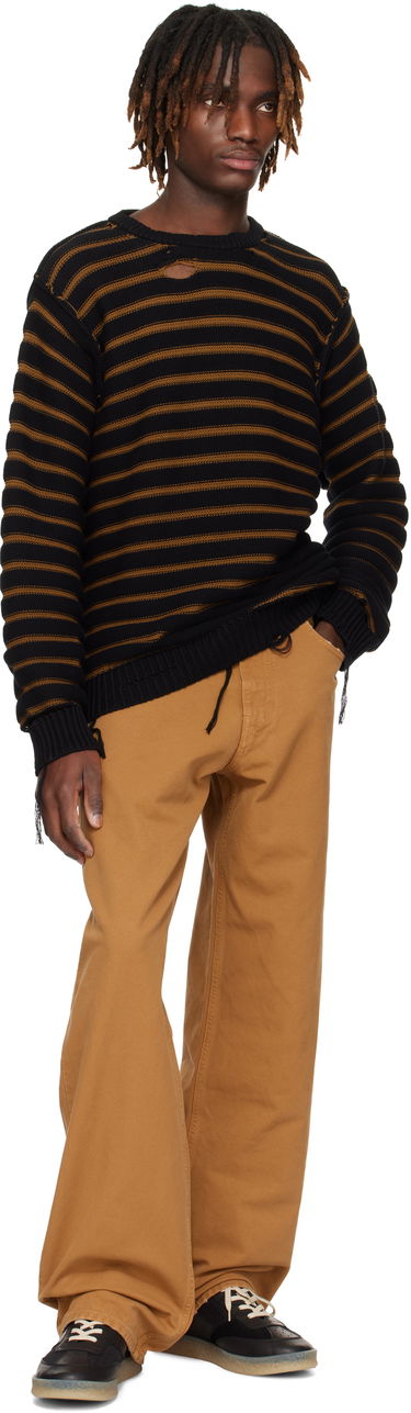 Sveter Maison Margiela MM6 Maison Margiela Striped Distressed Cotton Knit Sweater Čierna | SH0HL0022 M13080, 3