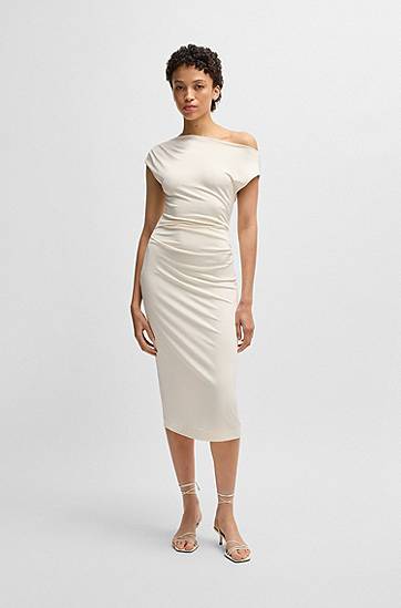 Šaty BOSS Stretch Jersey Off-The-Shoulder Dress Béžová | 50540871, 1