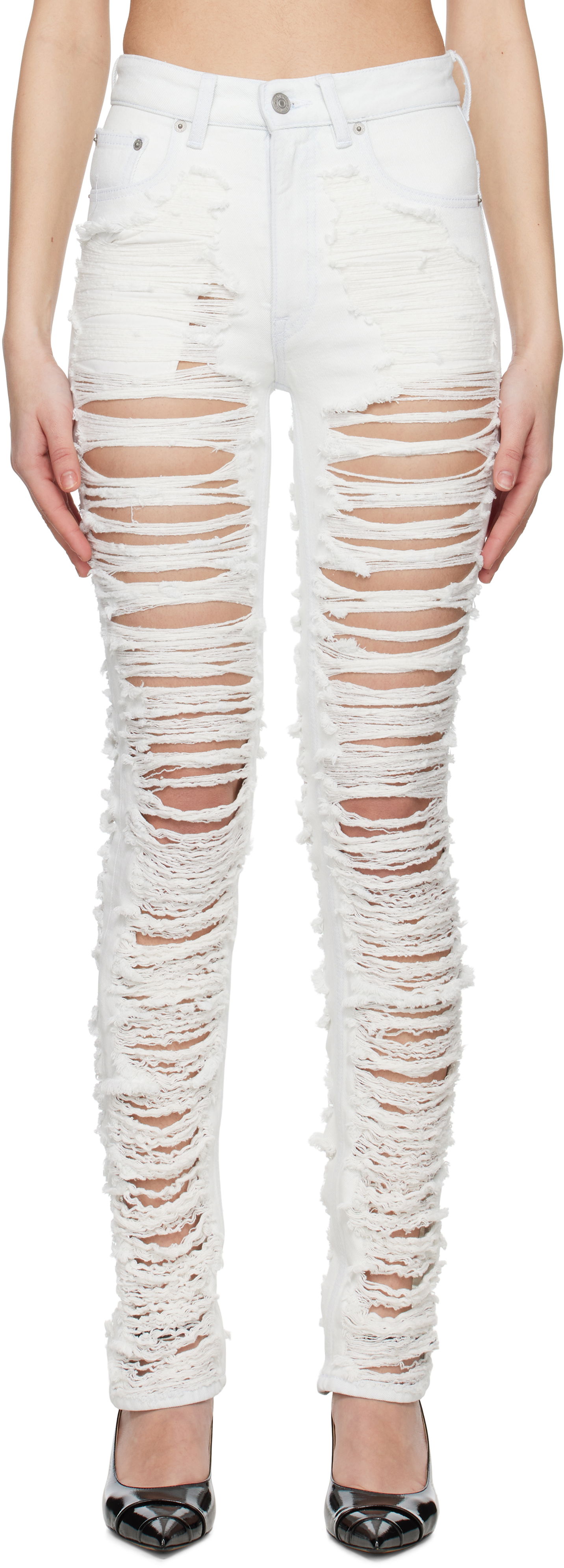 Džínsy Maison Margiela MM6 Maison Margiela 5-Pocket Shredded Jeans Biela | S62LB0185 M30018, 0