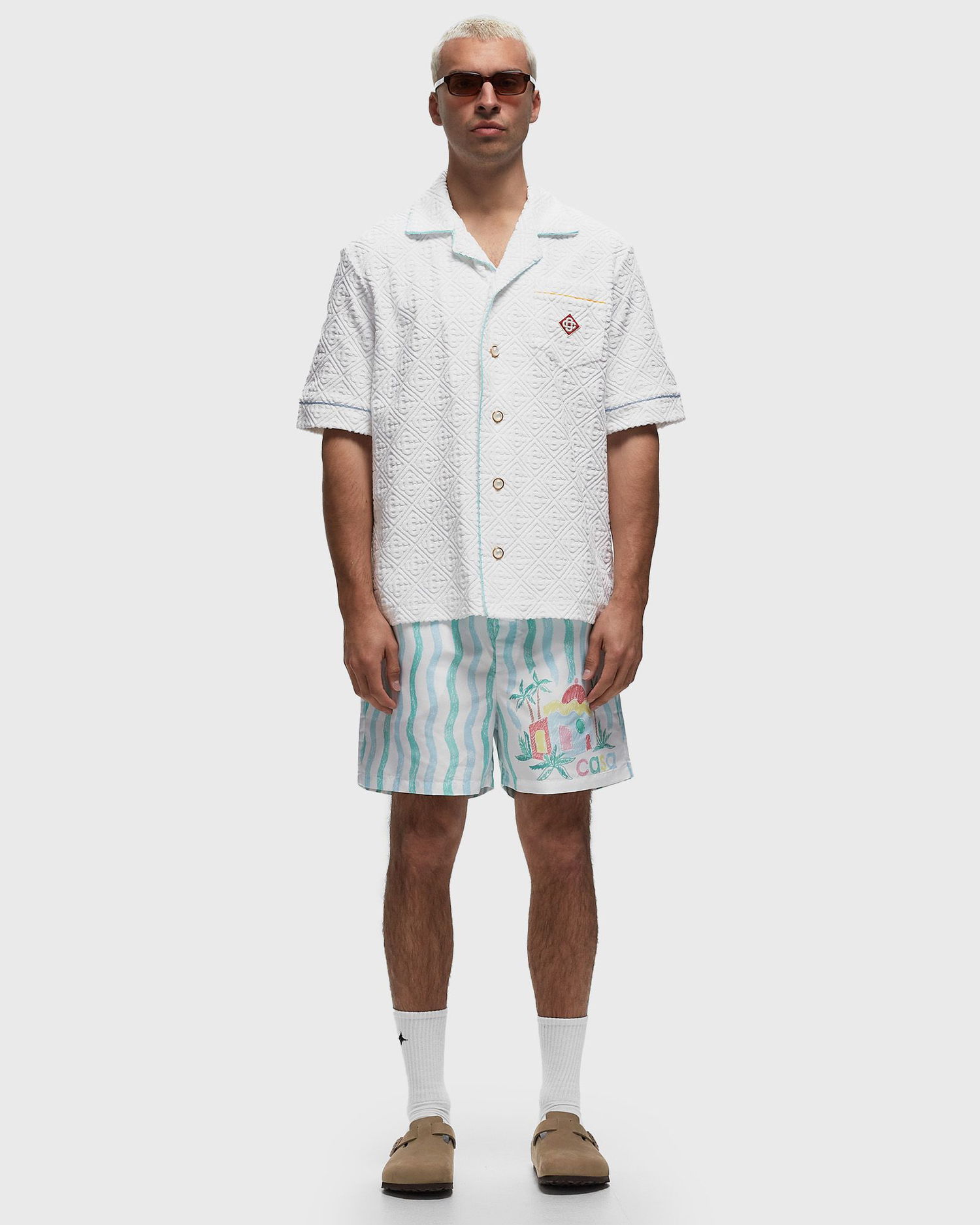 Košeľa Casablanca MENS MONOGRAM TOWELLING OPEN COLLAR SHIRT Biela | MPF24-SH-085-01, 1