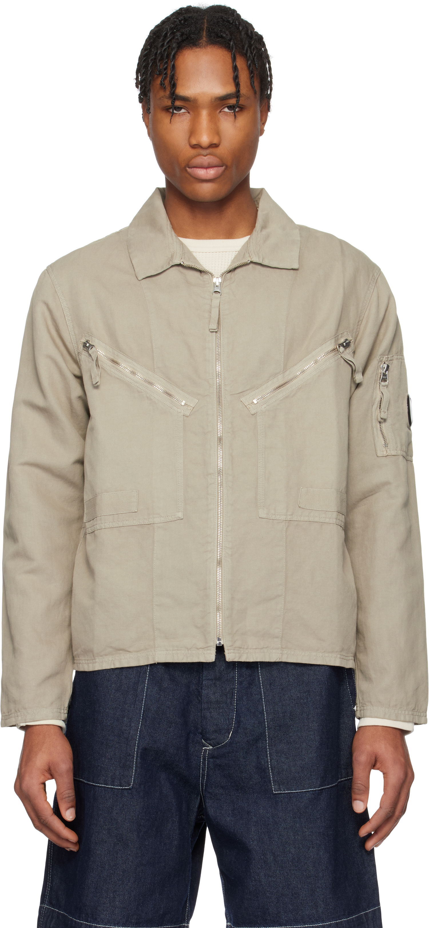 Bomber bunda C.P. Company C.P. Company Cotton Linen Zip Overshirt Béžová | 18CMOS103A-006273G, 0