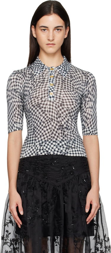 Polo tričko GANNI Sheer Cotton Gingham Printed Polo Shirt Rôznofarebný | K2492, 0