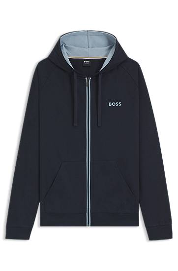 Mikina BOSS BOSS Cotton-Terry Zip-Up Hoodie with Contrast Details Navy | 50545573, 0