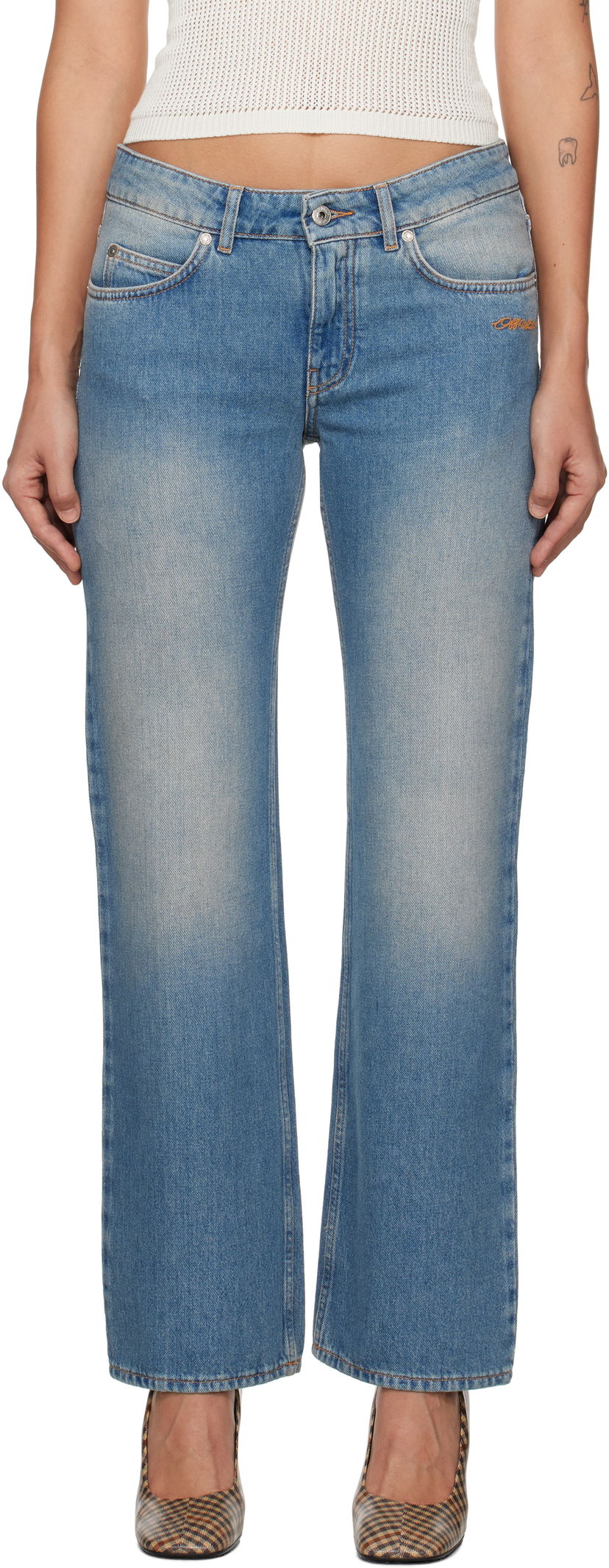 Džínsy Off-White 90S Fit Bleach Jeans Modrá | OWYA059F24DEN0014000