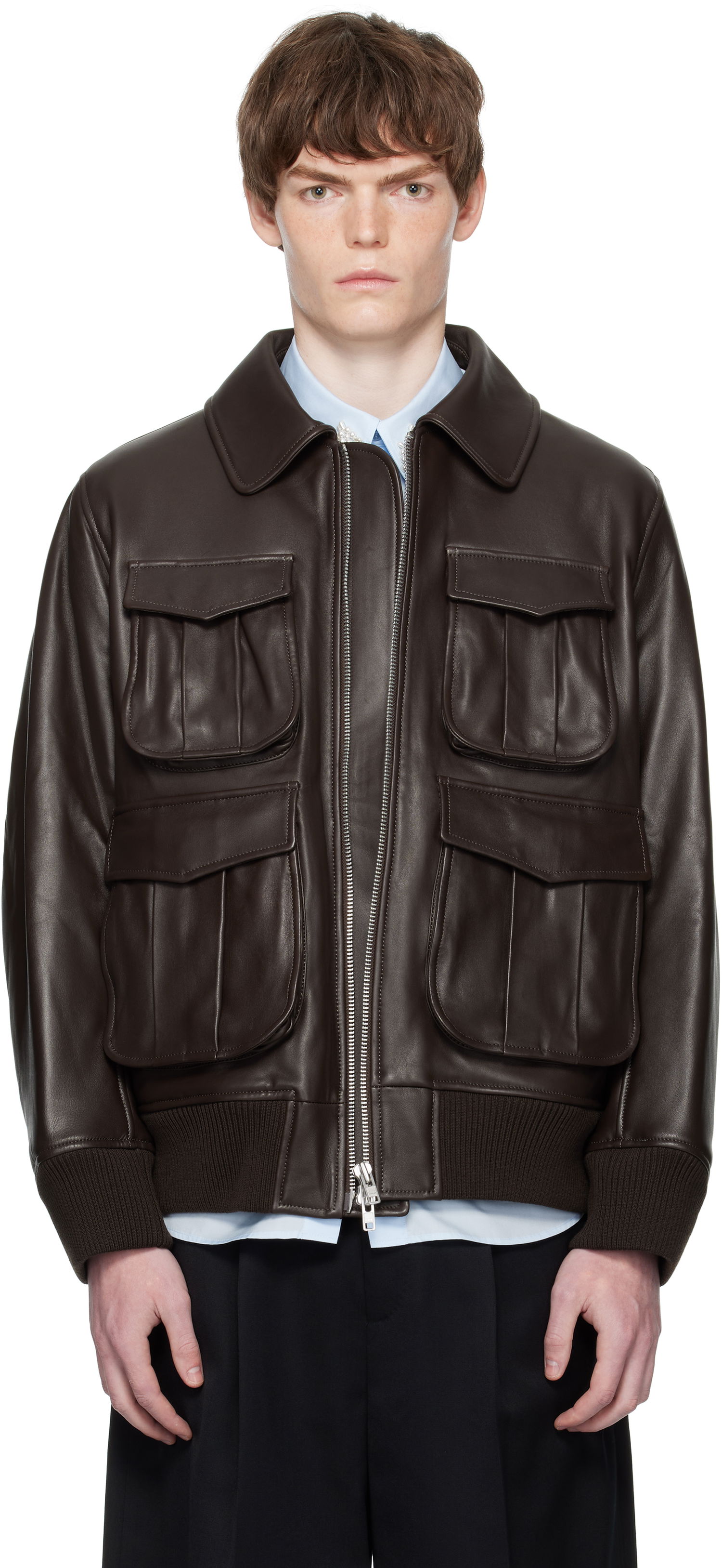 Bomber bunda Simone Rocha Simone Rocha Oversized Multi-Pocket Aviator Jacket Hnedá | 6130 0456, 0