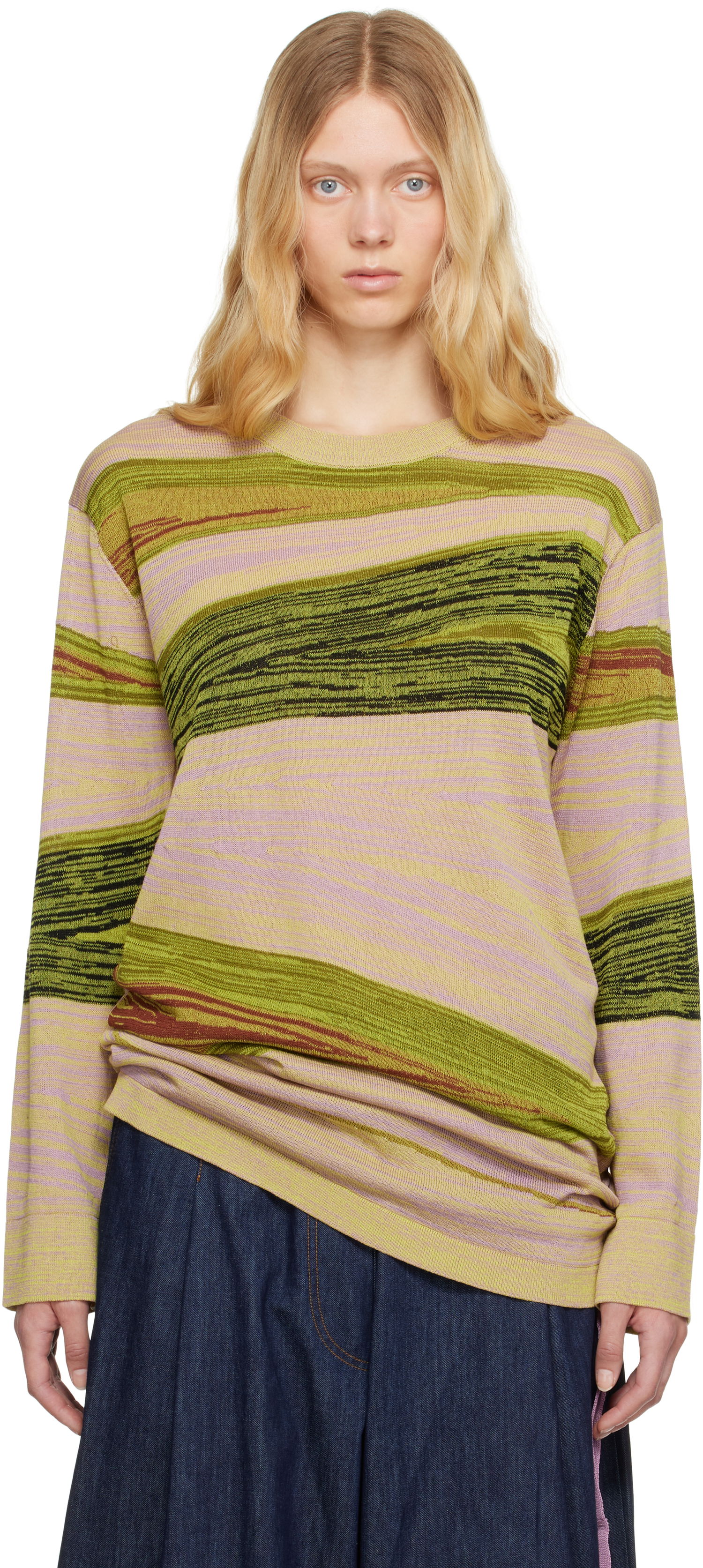 Sveter Dries Van Noten Dries Van Noten Striped Knit Sweater Zelené | 251-011248-1716, 0