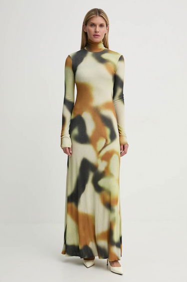 Šaty Nanushka Maxi Abstract Print Turtleneck Dress Béžová | NW24FWDR32976, 0