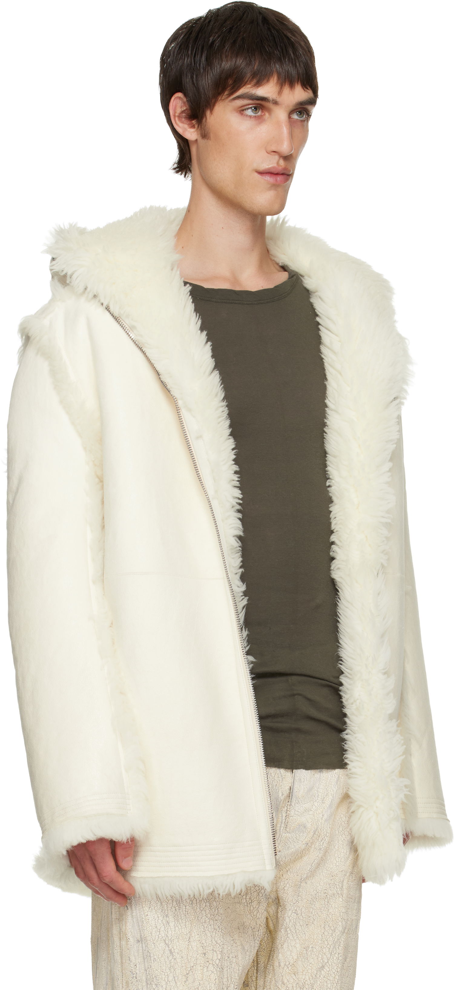 Kabáty Rick Owens Mac Cropped Reversible Shearling Coat Biela | RU02E1769 LSHAR, 1